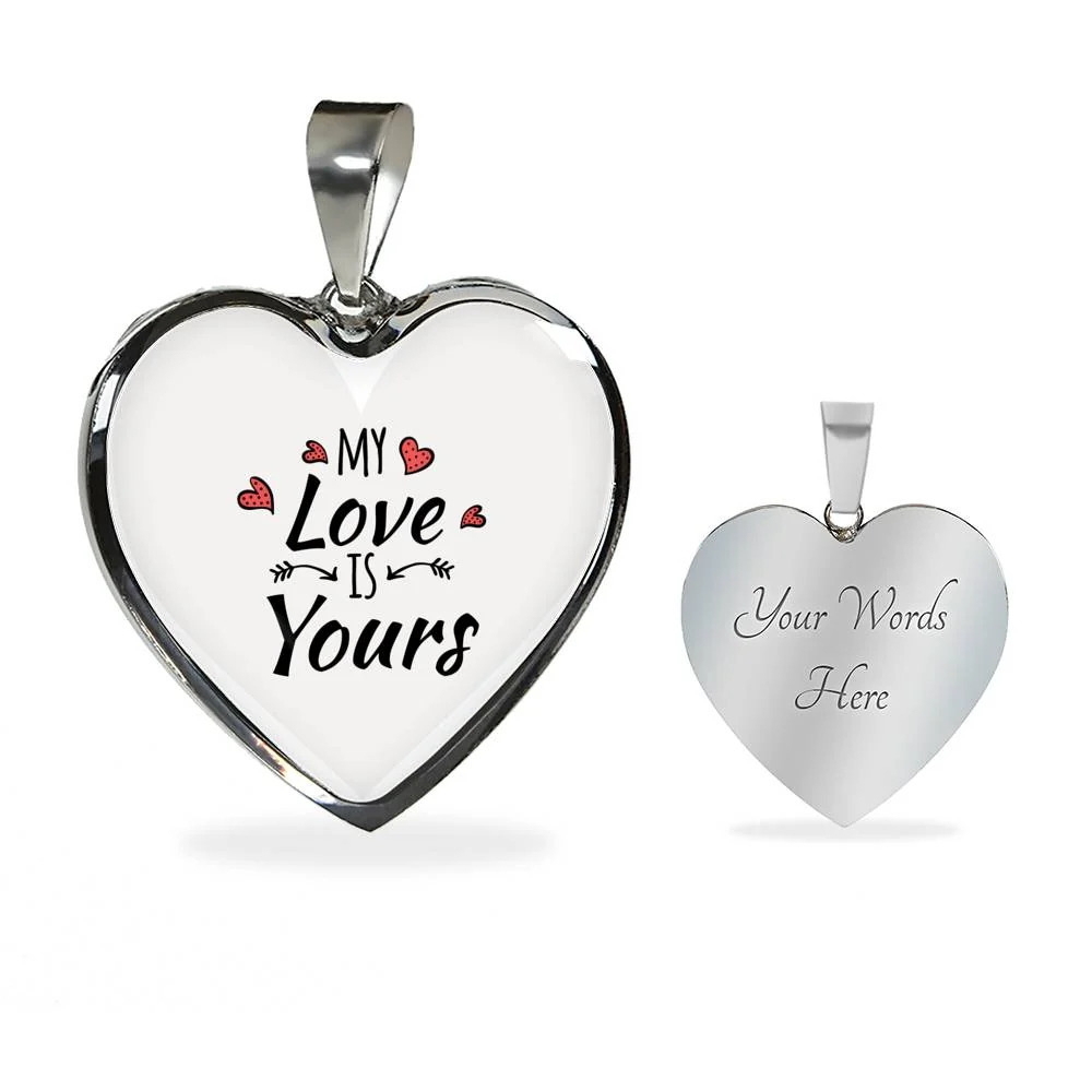 My Love Is Yours Necklace Personalized Engraved Silver Heart Necklace Custom Na